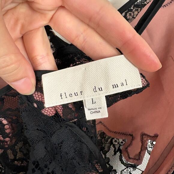 Fleur Du Mal Cherie Lace Pink Satin Slip Dress Large - Picture 5 of 5